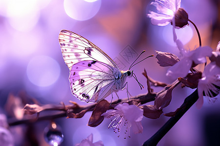 花朵树枝上的蝴蝶图片
