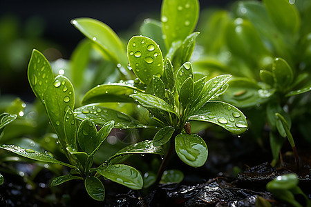 生长植物上的水珠图片