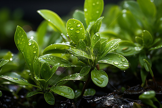 生长植物上的水珠图片