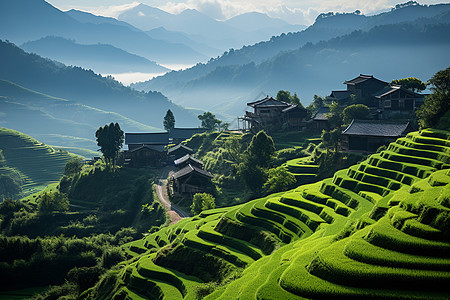 户外山坡上种植的稻谷背景图片