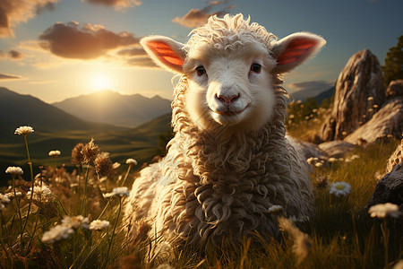 草坪上放牧的绵羊背景图片