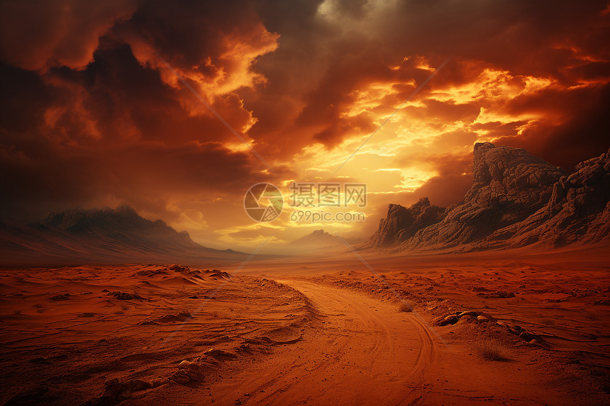 沙漠里的夕阳图片
