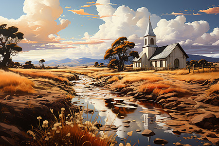 乡村教堂背景图片