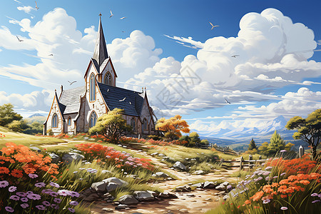 田园教堂背景图片