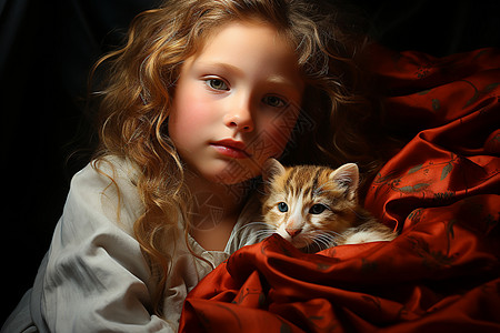 小女孩抱着猫图片