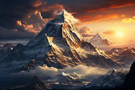山峰和夕阳图片