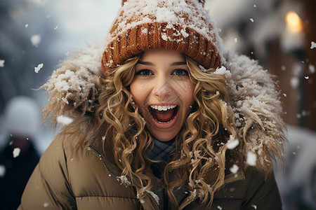 冬季户外开心的女人图片