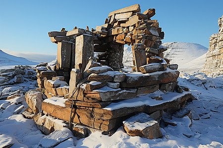 雪地中的建筑图片