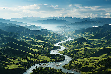 山谷中蜿蜒的河流背景图片