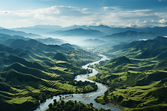 山谷中蜿蜒的河流图片