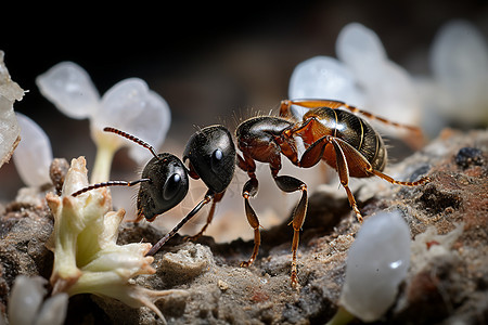 花朵旁的野生蚂蚁图片