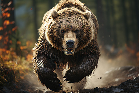 荒野奔腾的棕熊背景图片