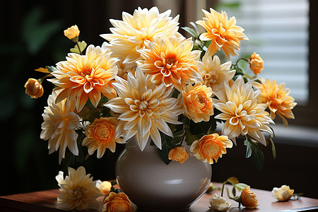 花瓶里的黄色菊花图片