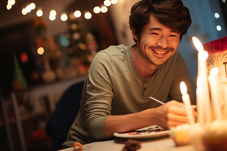 正在过生日的中年男子图片