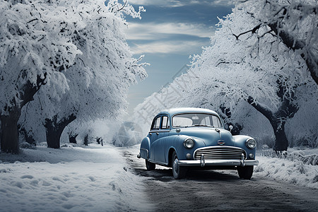 冬日森林的汽车背景图片