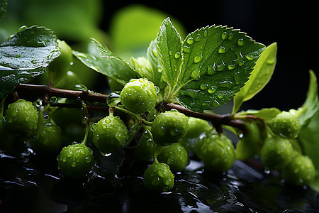 绿色植物上的水滴背景图片