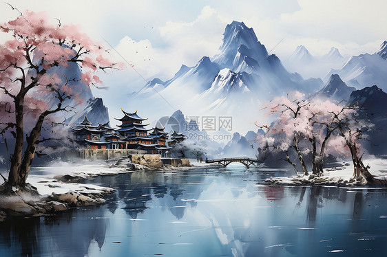 山水一体的风景画图片