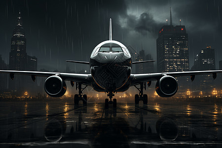 深夜起飞的飞机背景图片