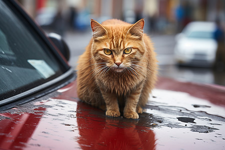 户外汽车上的宠物猫咪图片