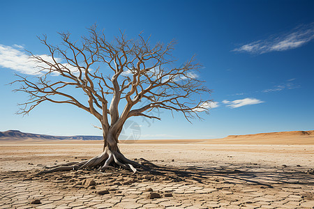 沙漠中的枯树图片