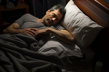 男子躺在床上睡觉图片