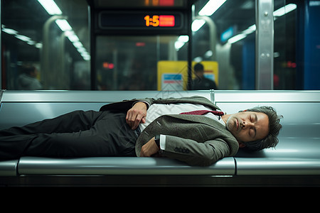 地铁上男子在睡觉图片