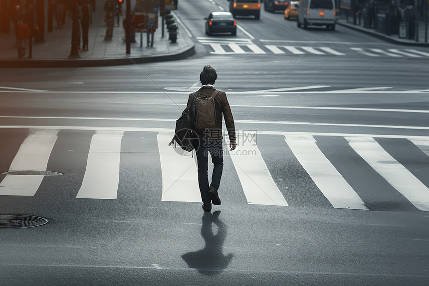 人行横道上的男人高清图片下载-正版图片600816131-摄图网