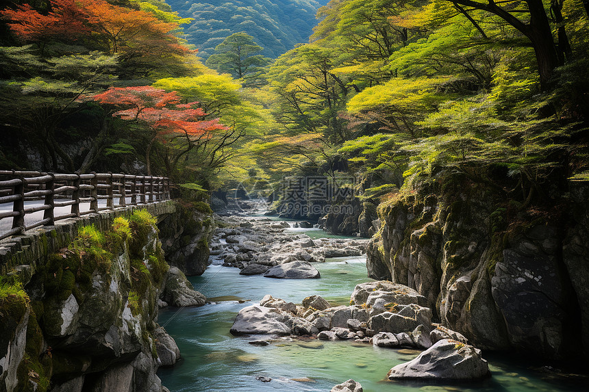 山谷中娟娟流淌的河流图片