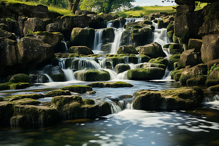 清澈的瀑布山水背景图片