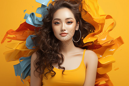 彩色飘带下的长发女子中文标题彩带姿馨图片