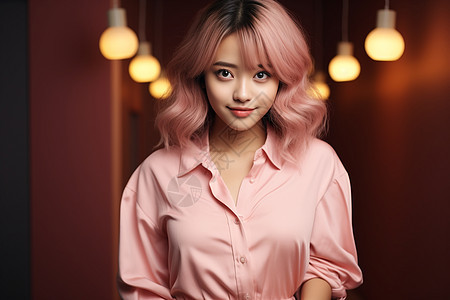粉色发型的模特背景图片