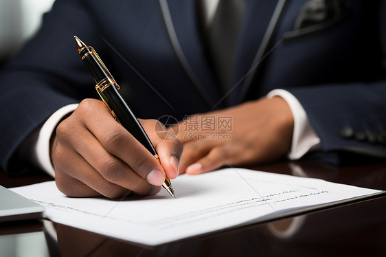 用钢笔签署文件的人图片