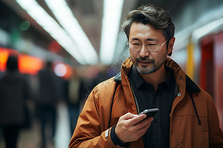 地铁站上的中年男子图片