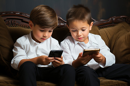 玩手机的两兄弟背景图片