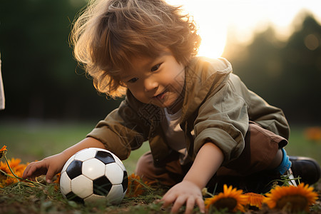 户外玩足球的小男孩图片