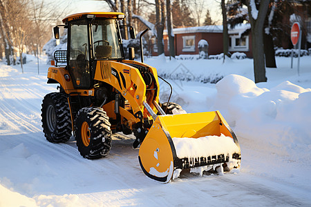 冬日城市街道中的雪景背景图片