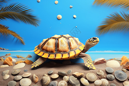 沙滩石头上的海龟图片