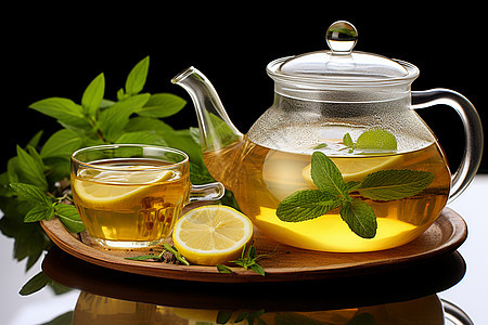 清新健康的柠檬薄荷茶图片