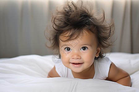 床上欢乐玩耍的小婴儿背景图片
