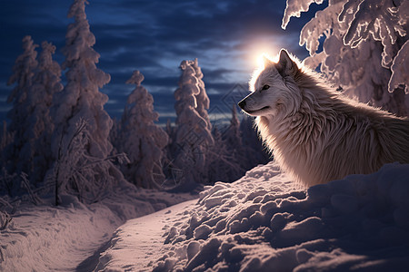 寒冷冬季的孤狼背景图片