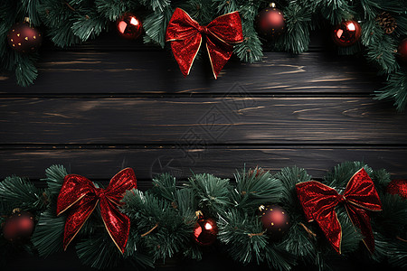 圣诞花环圣诞节的冷杉和蝴蝶结装饰背景