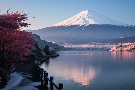 冰天雪地下的富士山背景图片