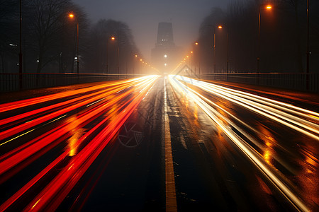 灯火通明的夜晚城市道路图片