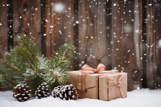 冬季雪地上的圣诞节礼物图片