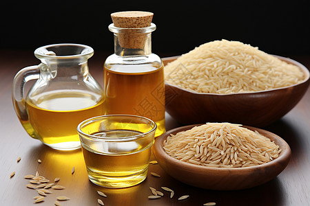 大米和油素材新鲜的油和谷物背景