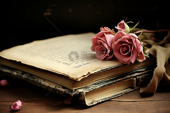 书页上的玫瑰花图片