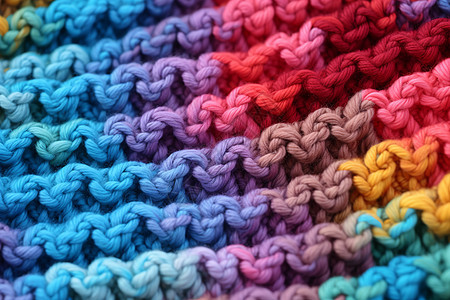 彩虹毛线针织的毯子背景图片