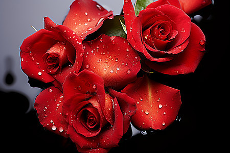 水滴润湿的红色玫瑰花瓣图片