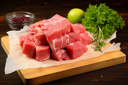 菜板上的牛肉粒背景图片