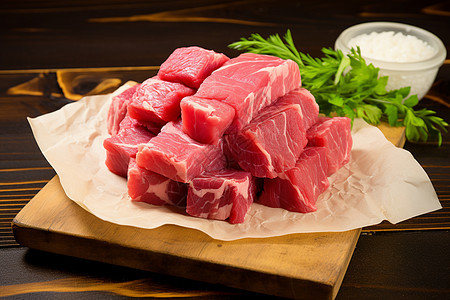 新鲜腌制的牛肉粒背景图片